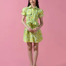 Cherry & Jerry Girls Green Graphic Shirt Above Knee Dress-picture-11