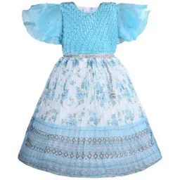 Wish Karo Kids Sky Blue Floral Frock-image-28