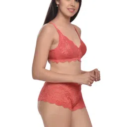 AROUSY Peach Self Pattern Bra & Panty Set image 2