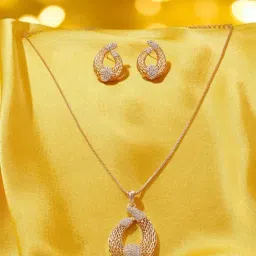 Zaveri Pearls Rose Gold Cubic Zirconia Contemporary Pendant & Earring Set-picture-26