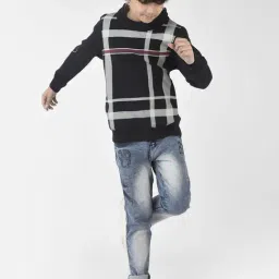 Crimsoune Club Kids Navy Chequered Full Sleeves Sweatshirt image 5