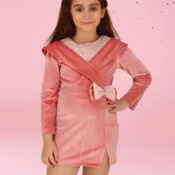 Cutecumber Girls Peach Polyester Solid Mini Dress-image-28