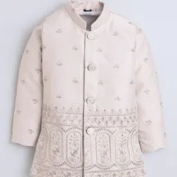 Fourfolds Kids Beige Embroidery Three Piece Suit Set image 4