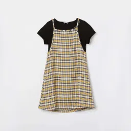 Fame Forever by Lifestyle Girls Mustard & Black Cotton Checks Dress-image-15