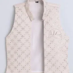 Fourfolds Kids Beige Embroidery Three Piece Suit Set image 3