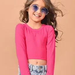 LilPicks Kids Pink Solid Full Sleeves Crop Top-image-52