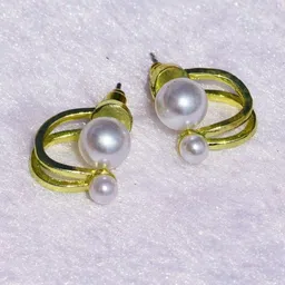 zefrokart Gold Plated Pearl Studs Earrings image 4