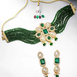 Peora Gold-Plated Green Crystals Beaded Jewellery Set image 1