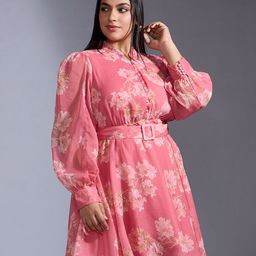 20Dresses Floral Print Mandairan Collar Puff Sleeve Fit & Flare Dress-picture-24