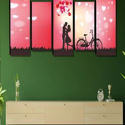 SAF Pink & Black 5 Pieces Couples Wooden Wall Arts-picture-14