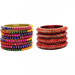 LLL FASHION Set Of 2 Multi Glass Artificial Stones & Beads Bangle-picture-39