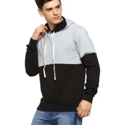 Campus Sutra Grey & Black Regular Fit Hooded Sweatshirt image 3