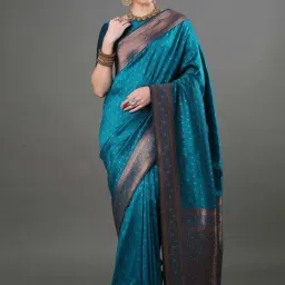 Saree Mall Blue Woven Saree With Unstitched Blouse-image-46