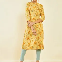 Soch Mustard Printed Straight Kurta-image-29