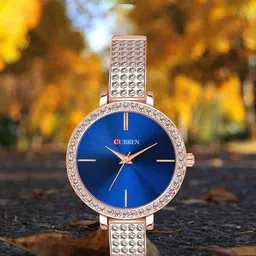 Curren Women Brass Embellished Dial & Stainless Steel Bracelet Style Straps Analogue Watch-picture-10