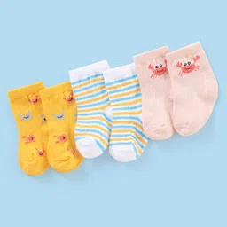 cute walk by babyhug Cutewalk By Babyhug Anti Bacterial Ankle Length Non Terry Socks Striped Design Pack of 3- Yellow-picture-10