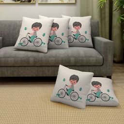 FABINALIV 100% Cotton Embroidered Square Shape Cushion Covers Pack of 5 - Off White-picture-25