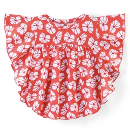 Babyhug Cotton Knit Frill Sleeves Top with Floral Print - Orange-picture-10