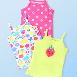Babyhug 100% Cotton Knit Sleeveless with Floral and Strawberry Print Pack of 3 - Multicolor-image-77