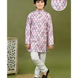 BT DEZINES Cotton Woven Full Sleeves Geometric Printed Sequins Embellished Kurta & Pyjama Set - Lilac-picture-22