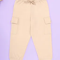 Kiddopanti Fleece Knit Solid Cargo Track Pants - Beige-picture-26