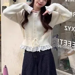 KPOP Women Crop Cardigan with Fuzzy Detail-picture-36