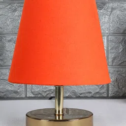 Devansh Orange cotton Round Metal Gold Table Lamp image 2