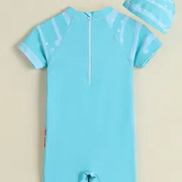 Babyhug Half Raglan Sleeves Legged Swimsuit & Cap - Light Blue image 2