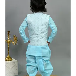 BT DEZINES Cotton Silk Woven Full Sleeves Sequin Embellished Kurta Dhoti Set With Jacket - Sky Blue image 3