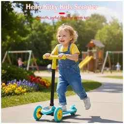 StarAndDaisy X Hello Kitty Kick Scooter , Foldable Skate Scooter for Children Boys & Girls with 4 Level Height Adjustment, PVC Wheels & Brakes- Yellow image 2