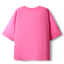 Pine Kids Marvel Single Jersey Knit Half Drop Shoulder Sleeves Oversized Crop T-Shirt & Shorts Set with Avengers Graphics & Reversible Sequin - Pink image 3