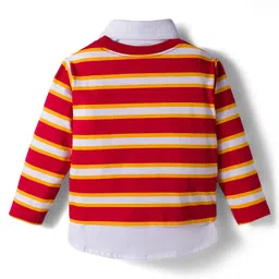 Babyhug Terry Knit Full Sleeves T-Shirt and Joggers Set With Stripes - Red & Blue image 3