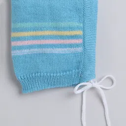 Little Angels Woollen Knit Full Sleeves Colour Blocked Sweater Set With Cap & Socks - Blue & Multi Colour image 5