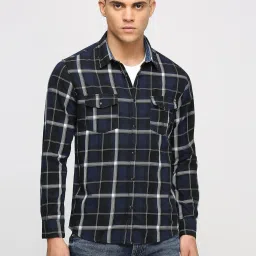 Pepe Jeans Indigo Blue Cotton Regular Fit Checks Shirt image 1