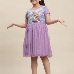 Kidsville Frozen Printed Violet Dress For Girls image 1