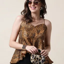 SELVIA Beige & Brown Animal Print Top image 1