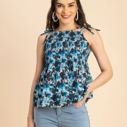 Moomaya Blue Cotton Floral Print Top image 1