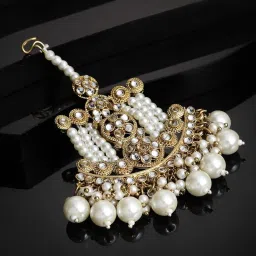 Panash Gold Plated Stone Studded Pearl Jhumar Passa image 1