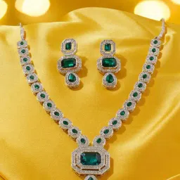 Zaveri Pearls Green Stones Dazzling Austrian Diamonds Necklace & Earring Set-picture-16