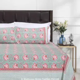 Shahenaz Green 120 TC Cotton Suhana Double Bedsheet with 2 Pillow Covers-image-10