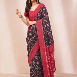 Fabindia Black & Red Cotton Printed Saree-image-9