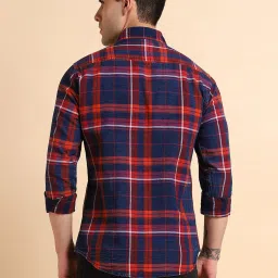 Dennis Lingo Red & Navy Cotton Slim Fit Checks Shirt image 2