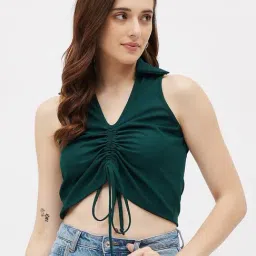 Kibo Green Crepe Solid Tops-picture-12