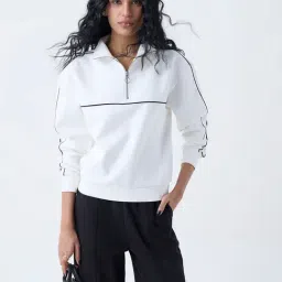 studiofit women Studiofit by Westside White Cotton-Blend Quarter-Zip Sweatshirt-picture-34