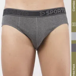 Sporto Grey Cotton Regular fit Solid Brief (Pack of 2) image 1