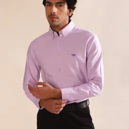 ANDAMEN Light Violet Slim Fit Cotton Shirt image 1