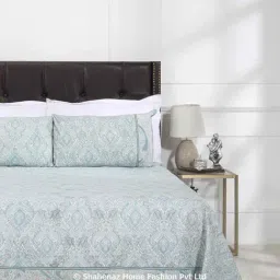 Shahenaz Turquoise 120 TC Cotton Urban Dreams Double Bedsheet with 2 Pillow Covers-picture-42