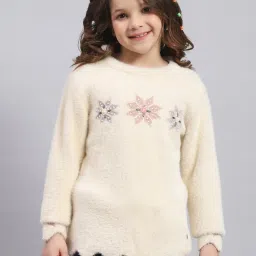 Monte Carlo Kids Beige Embellished Full Sleeves Sweater image 1