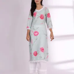 Varanga Grey Floral Printed Kurti image 1