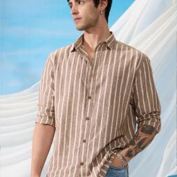 The Souled Store Brown Regular Fit Striped Shirt-picture-1